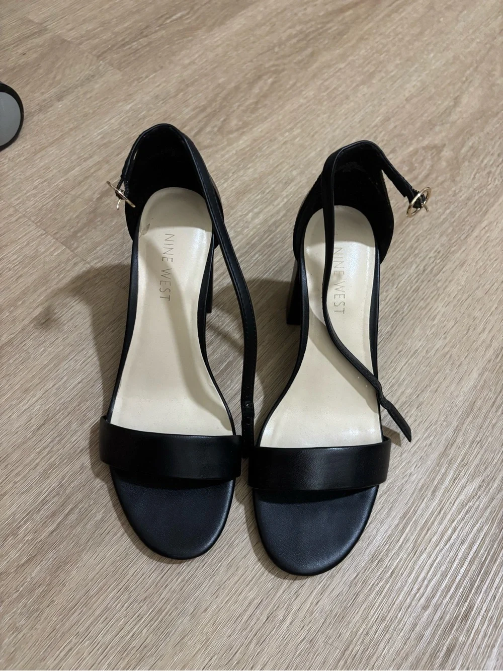 Nine West Black Open-Toe Ankle-Strap Block Heels